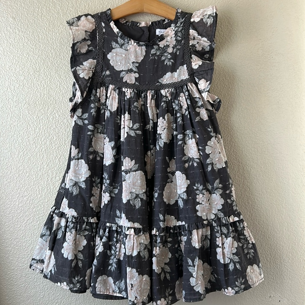Tahari Floral Ruffled Swiss Dot Cotton Dress Size 5T
